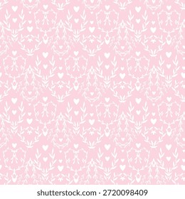 Valentinstag florales, nahtloses Muster mit Zweigen und Herzen auf rosafarbenem Hintergrund für Tapeten, Schreibwaren, Umhüllungspapiere, Stoffdrucke usw. EPS 10