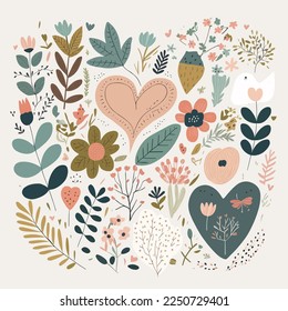 Valentines day flower hearts illustration