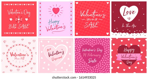 Valentines Day Flyer Banner poster concept template vector illustration greeting card set pack isolated on white background