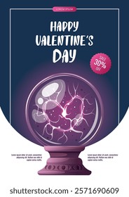 Valentine's Day flyer with magic ball. Romantic, magic love, 14 February concept. Vector illustrations.