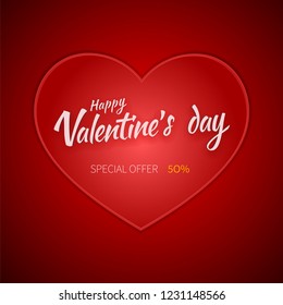 Valentines day flyer special sale offer. Big heart on a red background