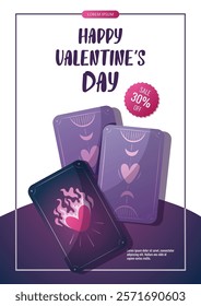 Valentine's Day flyer with tarot cards. Romantic, magic love, 14 February concept. Vector illustrations.	