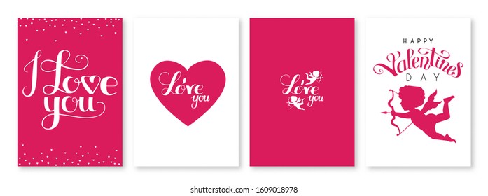 Valentine's Day flyer template set with hearts, Cupid and lettering.