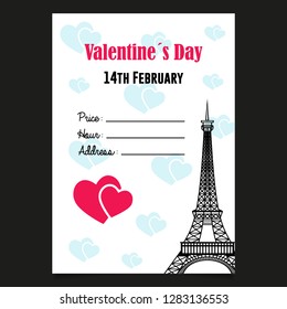 Valentines Day Flyer. Vector Illustration with Hearts
