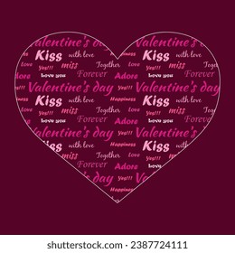 Valentine's Day flyer. Vector illustration. red and pink words in heart-shaped frame. greeting cards