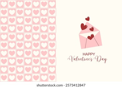 Valentine's Day fold cards. trendy heart pattern , love lettering. Vector illustration