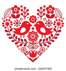 Valentine's Day folk pattern with birds and flowers - Finnish inspired