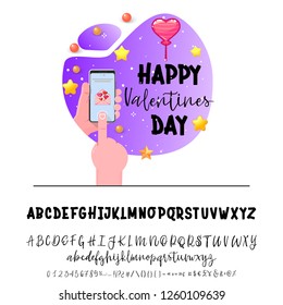 Valentine's day. The font is bold, handwriting, for love cards and wedding cards