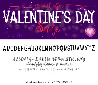 Valentine's day. The font is bold, handwriting, for love cards and wedding cards