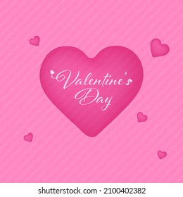 valentine's Day Font With Glossy Hearts On Pink Stripe Pattern Background.