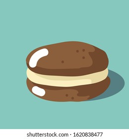 Valentines Day food  whoopie pie isolated on blue background. American desserts vector illustration.