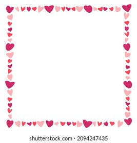Valentines Day  frame Background. Red and rose hearts photo frame. Vector illustration