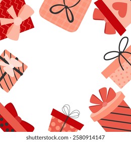 Valentines day frame with gift boxes and space for text