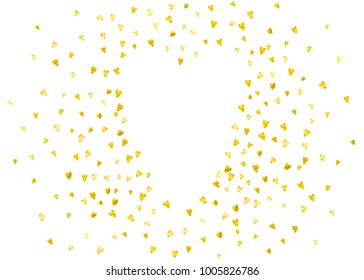
Valentines day frame with gold glitter hearts. February 14th day. Vector confetti for valentines day frame template. Grunge hand drawn texture. Love theme for party invite, retail offer and ad.