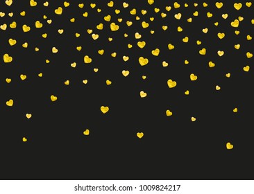 Valentines day frame with gold glitter sparkles. February 14th day. Vector confetti for valentines day frame template. Grunge hand drawn texture. Love theme for flyer, special business offer, promo.