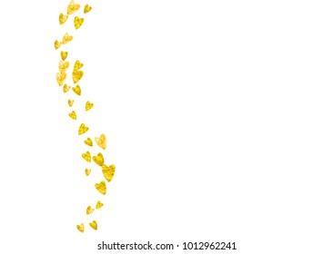 Valentines day frame with gold glitter sparkles. February 14th day. Vector confetti for valentines day frame template. Grunge hand drawn texture. Love theme for poster, gift certificate, banner.