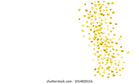 Valentines day frame with gold glitter sparkles. February 14th day. Vector confetti for valentines day frame template. Grunge hand drawn texture. Love theme for poster, gift certificate, banner.