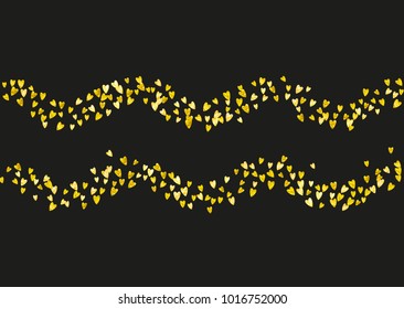 Valentines day frame with gold glitter sparkles. February 14th day. Vector confetti for valentines day frame template. Grunge hand drawn texture. Love theme for flyer, special business offer, promo.