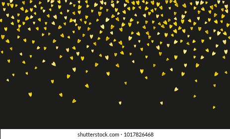 Valentines day frame with gold glitter sparkles. February 14th day. Vector confetti for valentines day frame template. Grunge hand drawn texture. Love theme for voucher, special business ad, banner.