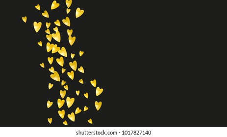 Valentines day frame with gold glitter sparkles. February 14th day. Vector confetti for valentines day frame template. Grunge hand drawn texture. Love theme for voucher, special business ad, banner.