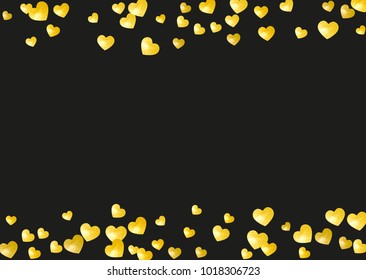 Valentines day frame with gold glitter sparkles. February 14th day. Vector confetti for valentines day frame template. Grunge hand drawn texture. Love theme for party invite, retail offer and ad.