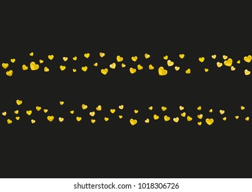 Valentines day frame with gold glitter sparkles. February 14th day. Vector confetti for valentines day frame template. Grunge hand drawn texture. Love theme for flyer, special business offer, promo.
