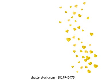 Valentines day frame with gold glitter sparkles. February 14th day. Vector confetti for valentines day frame template. Grunge hand drawn texture. Love theme for special business offer, banner, flyer.
