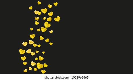 Valentines day frame with gold glitter sparkles. February 14th day. Vector confetti for valentines day frame template. Grunge hand drawn texture. Love theme for special business offer, banner, flyer.