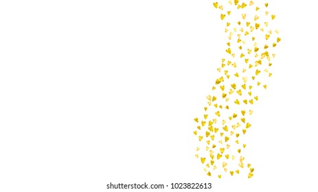 Valentines day frame with gold glitter sparkles. February 14th day. Vector confetti for valentines day frame template. Grunge hand drawn texture. Love theme for party invite, retail offer and ad.