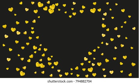 
Valentines day frame with gold glitter hearts. February 14th day. Vector confetti for valentines day frame template. Grunge hand drawn texture. Love theme for party invite, retail offer and ad.