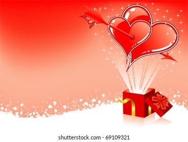 Valentines Day frame with Hearts and box, element for design, vector illustration