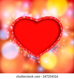 Valentine's day frame on a rainbow bokeh background. Greeting card. Vector EPS10.