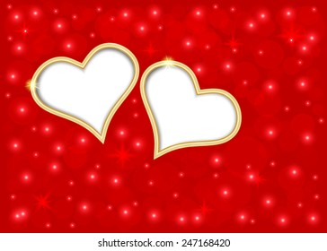 Valentine's day frame on a red star sparkle background. Greeting card. Vector EPS10.