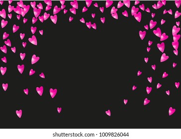 
Valentines day frame with pink glitter hearts. February 14th day. Vector confetti for valentines day frame template. Grunge hand drawn texture. Love theme for flyer, special business offer, promo.