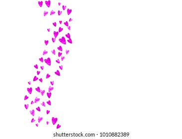 Valentines day frame with pink glitter sparkles. February 14th day. Vector confetti for valentines day frame template. Grunge hand drawn texture. Love theme for flyer, special business offer, promo.