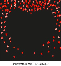 
Valentines day frame with pink glitter hearts. February 14th day. Vector confetti for valentines day frame template. Grunge hand drawn texture. Love theme for poster, gift certificate, banner.