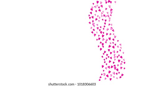 Valentines day frame with pink glitter sparkles. February 14th day. Vector confetti for valentines day frame template. Grunge hand drawn texture. Love theme for gift coupons, vouchers, ads, events.