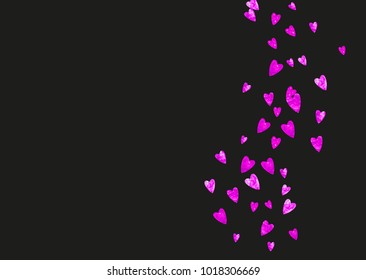 Valentines day frame with pink glitter sparkles. February 14th day. Vector confetti for valentines day frame template. Grunge hand drawn texture. Love theme for gift coupons, vouchers, ads, events.