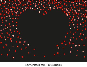 Valentines day frame with pink glitter hearts. February 14th day. Vector confetti for valentines day frame template. Grunge hand drawn texture. Love theme for poster, gift certificate, banner.