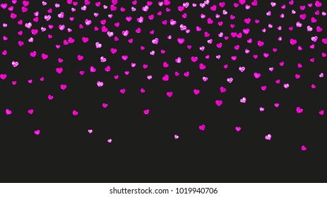 Valentines day frame with pink glitter sparkles. February 14th day. Vector confetti for valentines day frame template. Grunge hand drawn texture. Love theme for poster, gift certificate, banner.