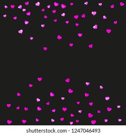 Valentines day frame with pink glitter hearts. February 14th day. Vector confetti for valentines day frame template. Grunge hand drawn texture. Love theme for special business offer, banner, flyer.