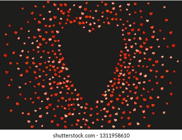 Valentines day frame with pink glitter hearts. February 14th day. Vector confetti for valentines day frame template. Grunge hand drawn texture. Love theme for flyer, special business offer, promo.