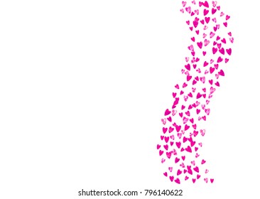 Valentines day frame with pink glitter sparkles. February 14th day. Vector confetti for valentines day frame template. Grunge hand drawn texture. Love theme for flyer, special business offer, promo.