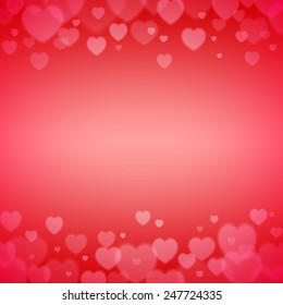 Valentines Day frame with random scattered bokeh hearts