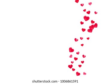 Valentines day frame with red glitter sparkles. February 14th day. Vector confetti for valentines day frame template. Grunge hand drawn texture. Love theme for party invite, retail offer and ad.