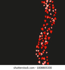 Valentines day frame with red glitter hearts. February 14th day. Vector confetti for valentines day frame template. Grunge hand drawn texture. Love theme for voucher, special business ad, banner.