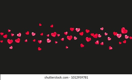 Valentines day frame with red glitter sparkles. February 14th day. Vector confetti for valentines day frame template. Grunge hand drawn texture. Love theme for flyer, special business offer, promo.