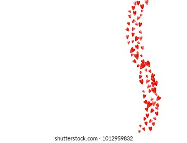 Valentines day frame with red glitter sparkles. February 14th day. Vector confetti for valentines day frame template. Grunge hand drawn texture. Love theme for special business offer, banner, flyer.