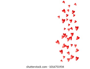 Valentines day frame with red glitter sparkles. February 14th day. Vector confetti for valentines day frame template. Grunge hand drawn texture. Love theme for voucher, special business ad, banner.