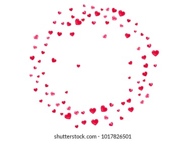 Valentines day frame with red glitter sparkles. February 14th day. Vector confetti for valentines day frame template. Grunge hand drawn texture. Love theme for special business offer, banner, flyer.